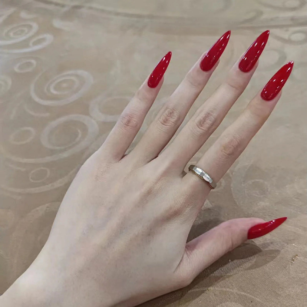 Glossy Deep Red Stiletto Press On Nails