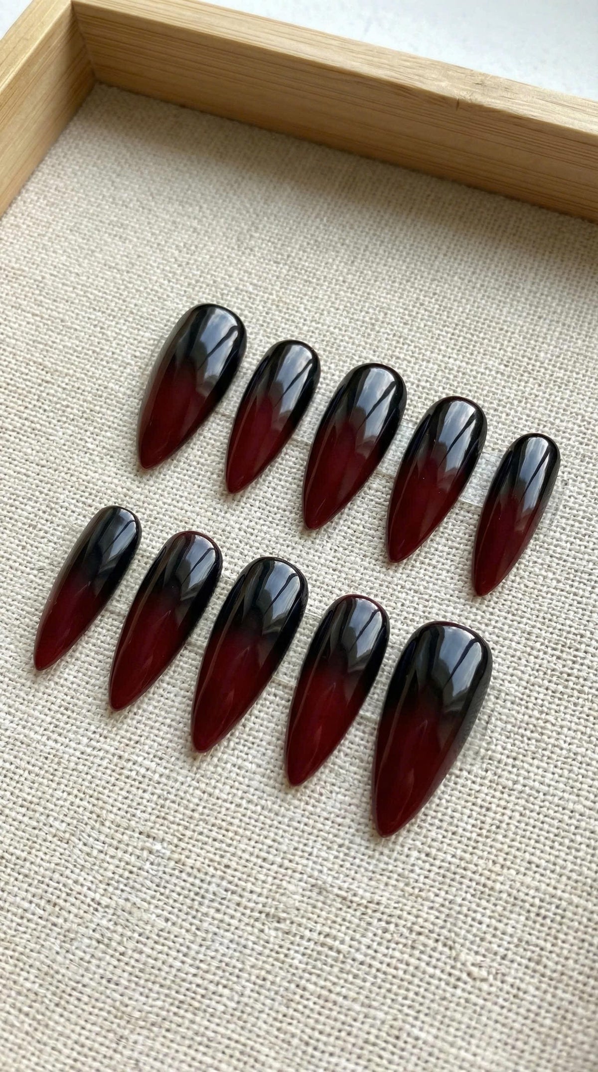 Glossy Gothic Black to Burgundy Red Ombre Press On Nails