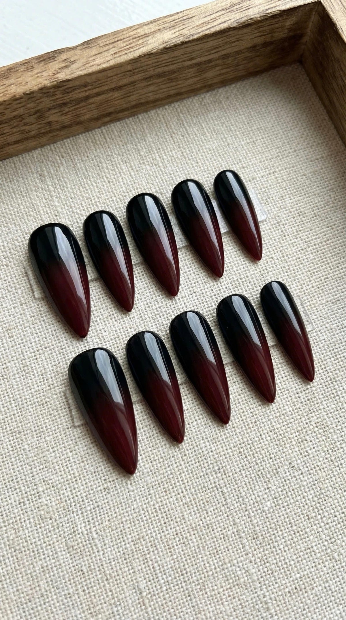 Glossy Gothic Black to Burgundy Red Ombre Press On Nails