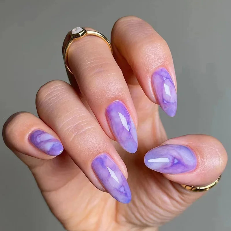 Glossy Lavender and Purple Marble Press On Nails