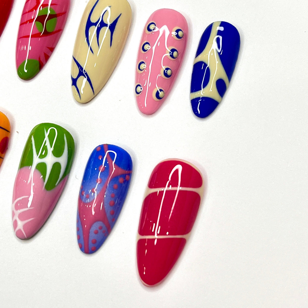Glossy Multicolor Abstract Swirl and Stripe Nail Set