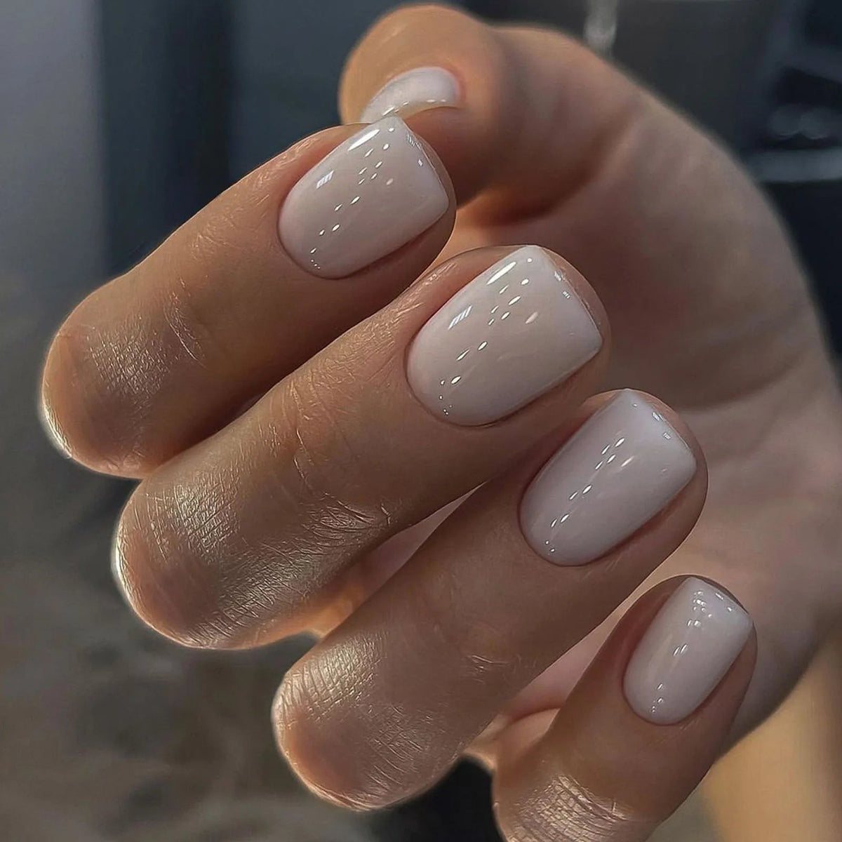 Glossy Pale Greige Short Square Press On Nails