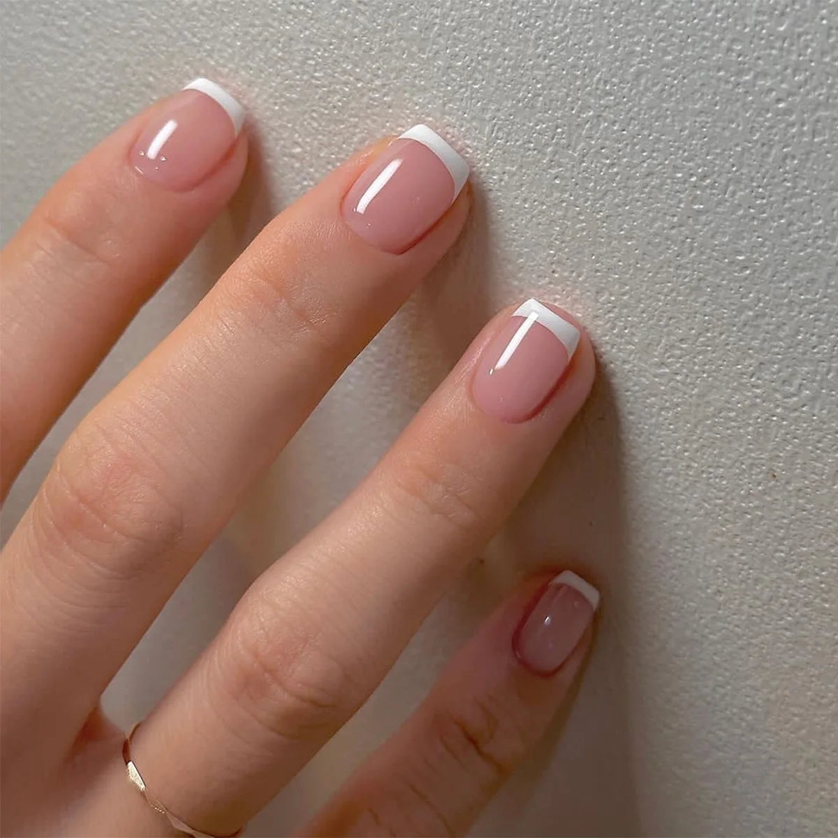 Glossy Rosy Nude Pink French Tip Nail Set