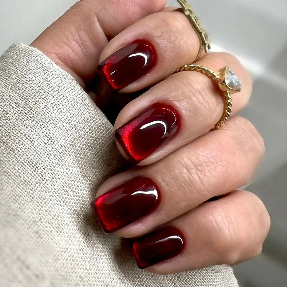 Glossy Translucent Wine Red Press On Nails