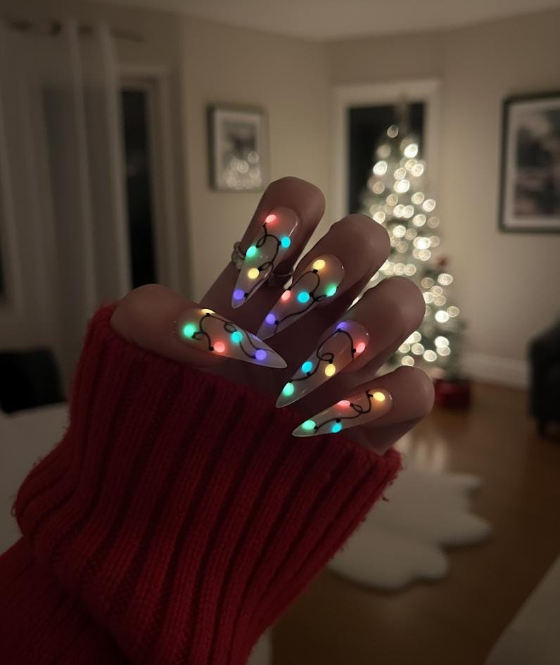 Glow-in-the-Dark Christmas Lights Press-On Nails