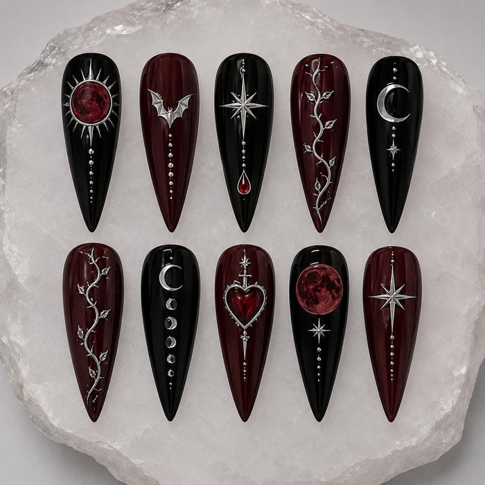 Gothic Blood Moon and Sacred Heart Press-On Nail Set