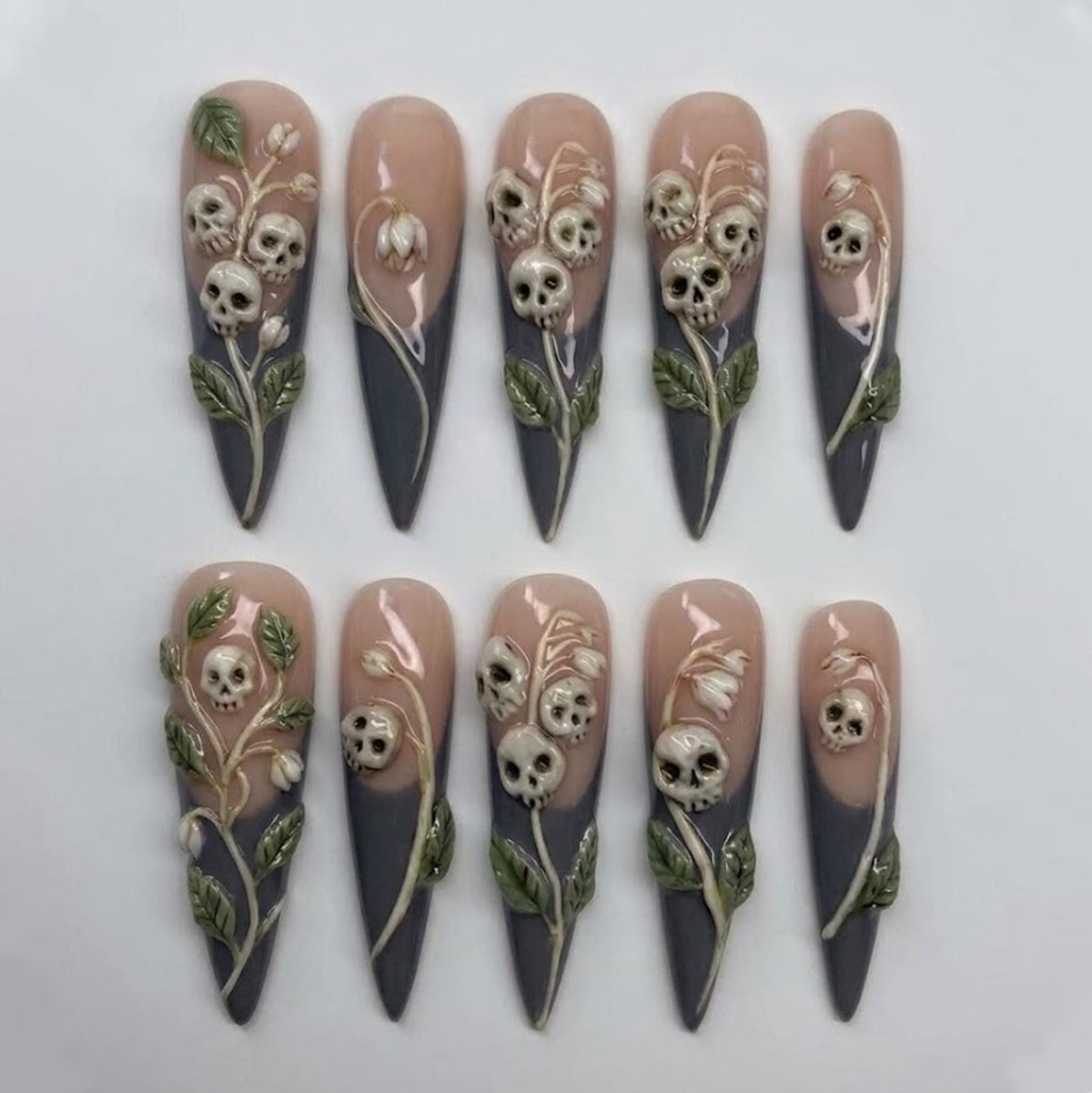 Gothic Botanical Skull and Vine Press-On Nail Set