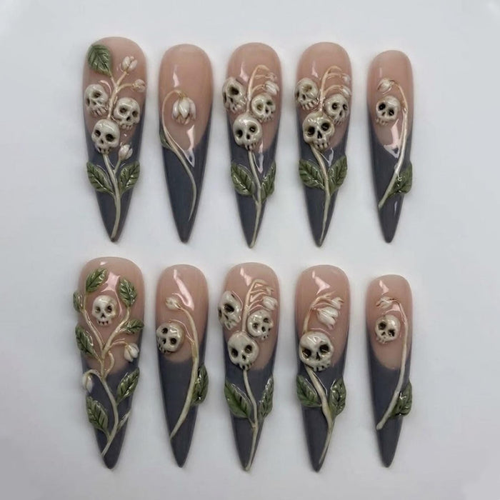 Gothic Botanical Skull and Vine Press-On Nail Set