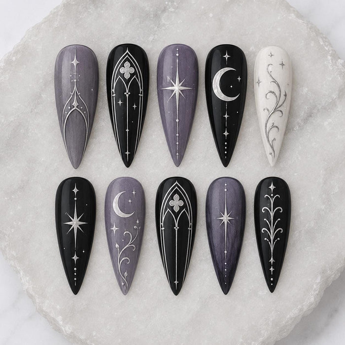 Gothic Celestial Arch, Moon and Star Press On Nail Set