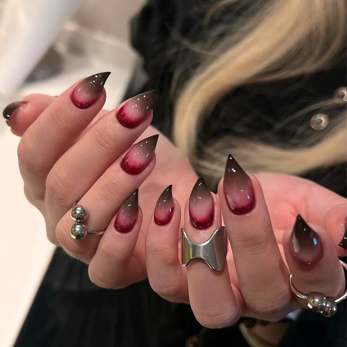 Gothic Cherry Burgundy Ombre Press-On Nails With Dark Tips