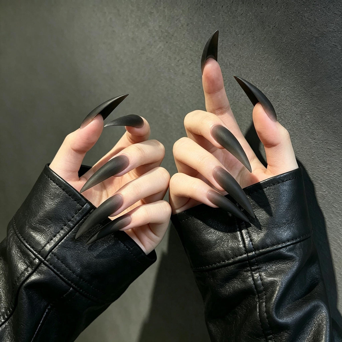 Gothic Dark Fantasy Smoky Black Ombre Stiletto Press-On Nails