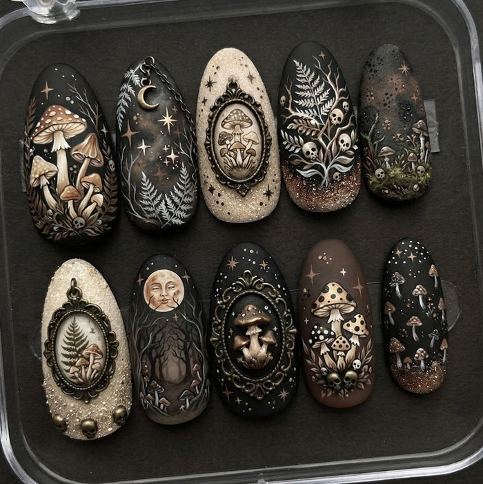 Gothic Mushroom and Skull Forest Press On Nail Set