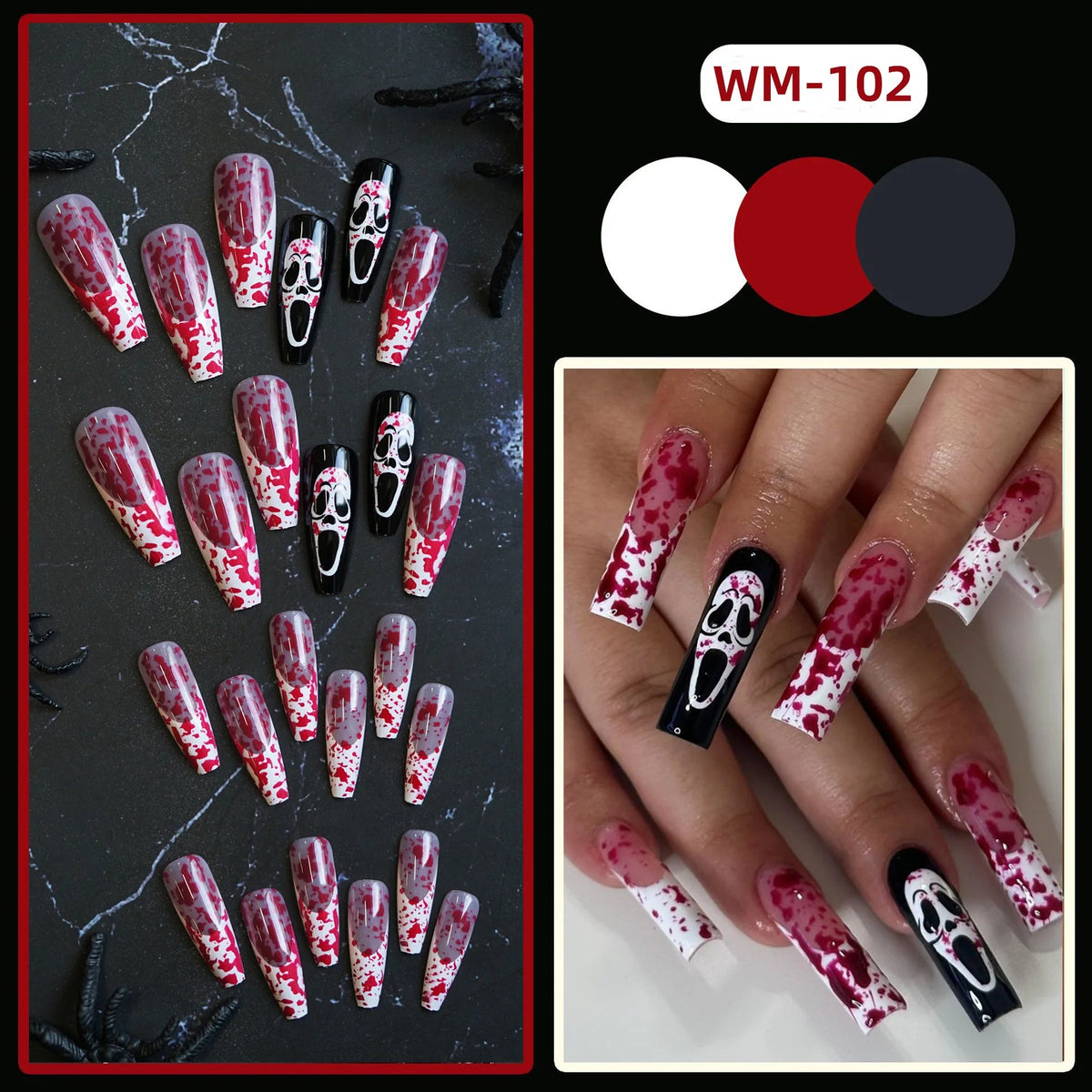 Halloween Blood Splatter and Skull Accent Nail Set