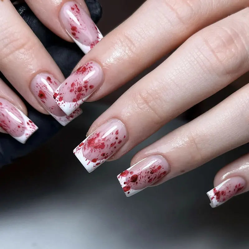 Halloween Blood Splatter French Tip Press On Nails