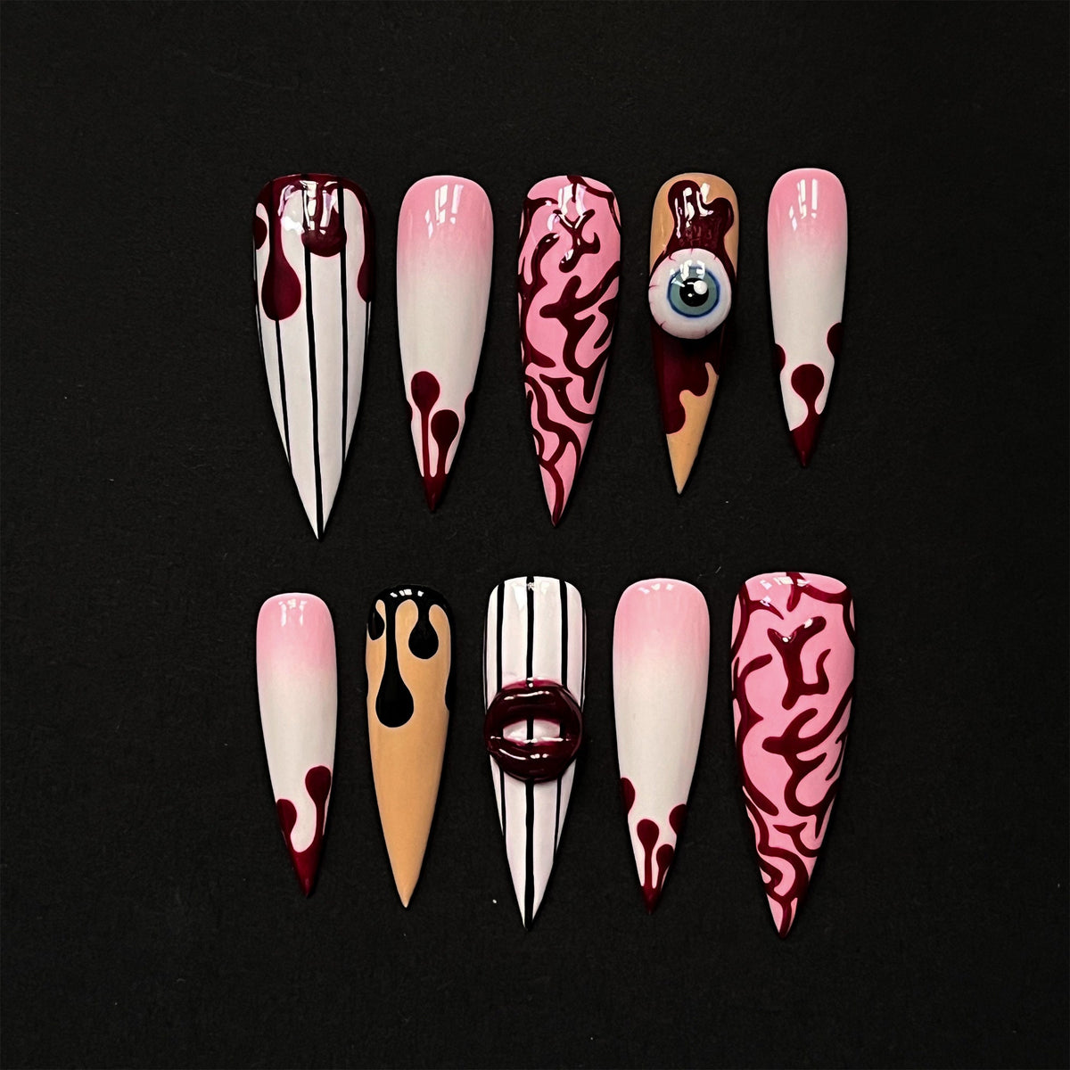 Halloween Bloody Eye Press On Nails with Blood Drips and Raised 3D Details