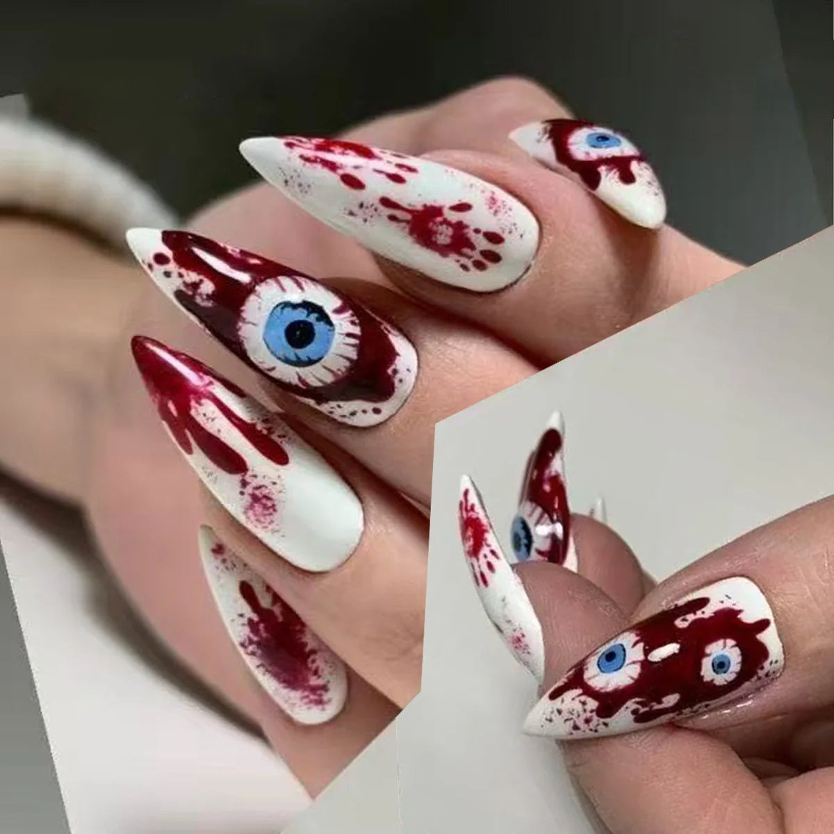 Halloween Eyeball and Blood Drip Press On Nails