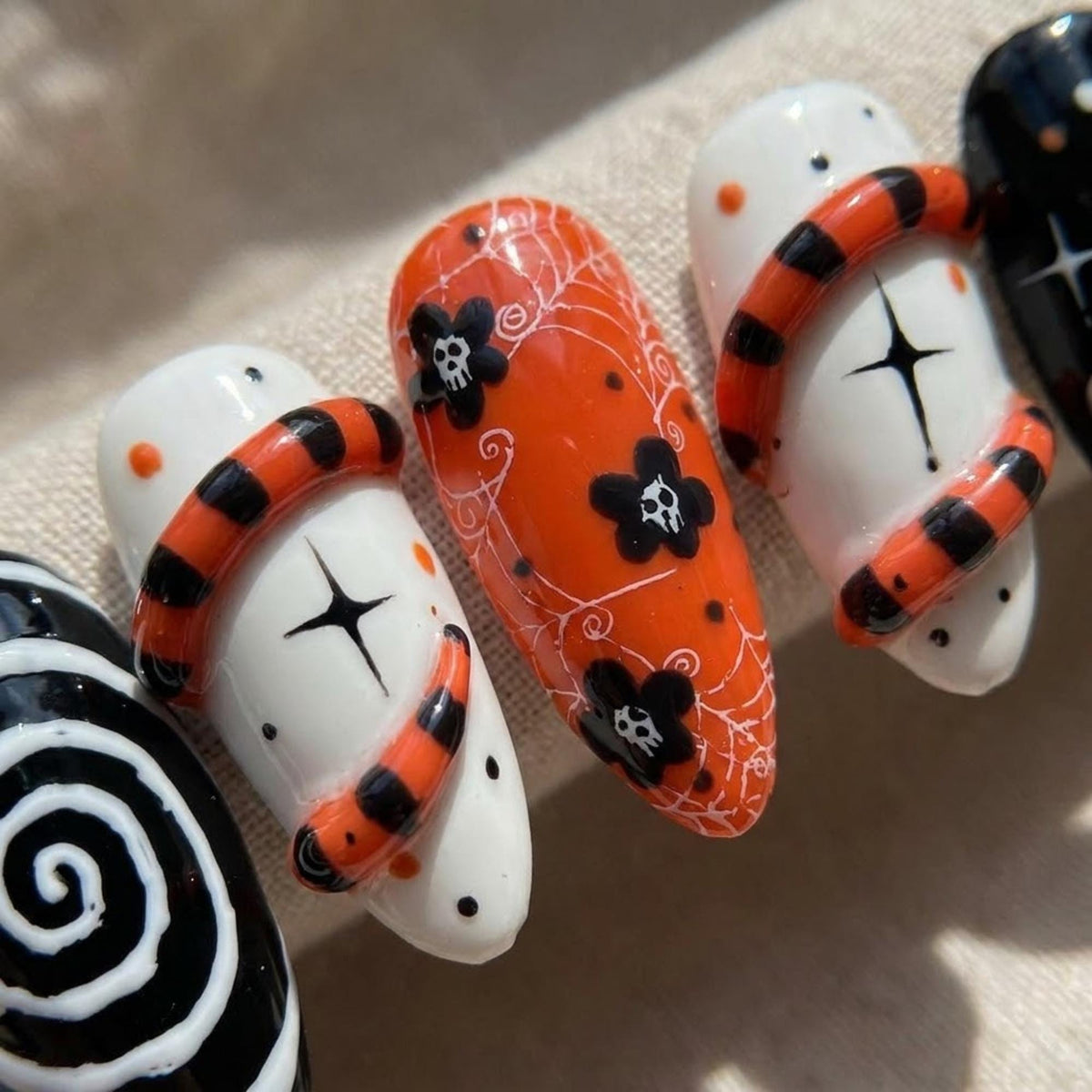 Halloween Ghost and Striped Sandworm Press On Nails