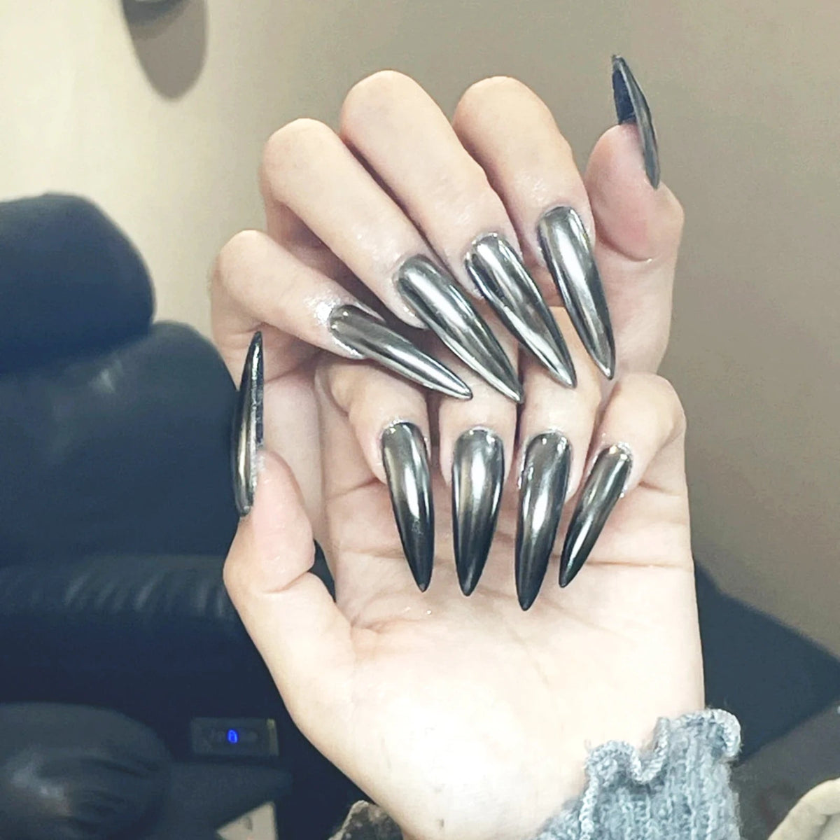 Halloween Silver Chrome Nail Set