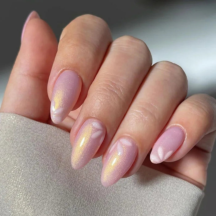 Iridescent Pale Pink Aura Press On Nails With Pearly Sheen