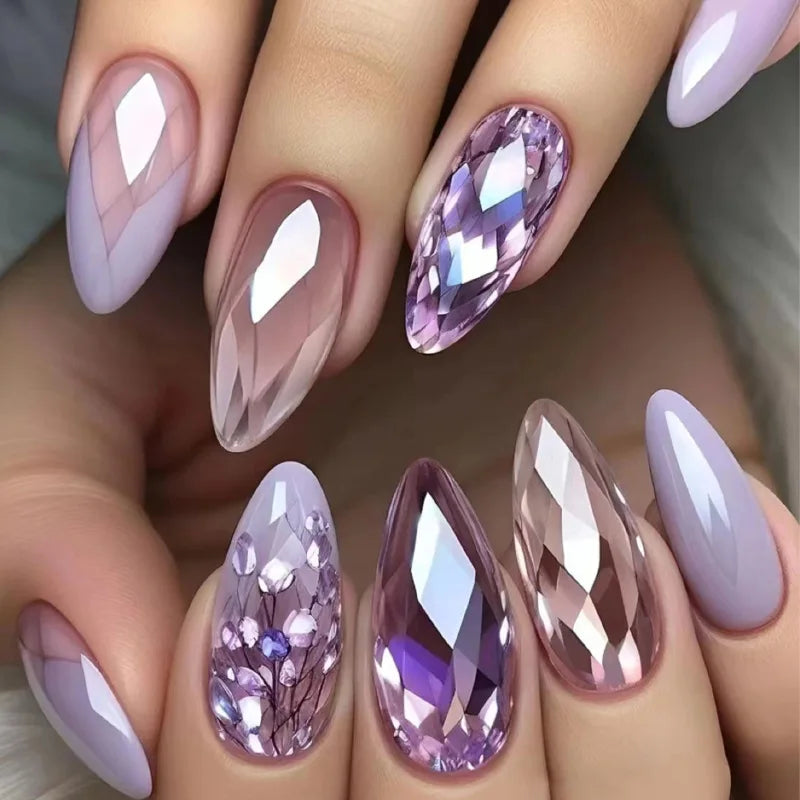 Lavender and Mauve Crystal Gem Press On Nails