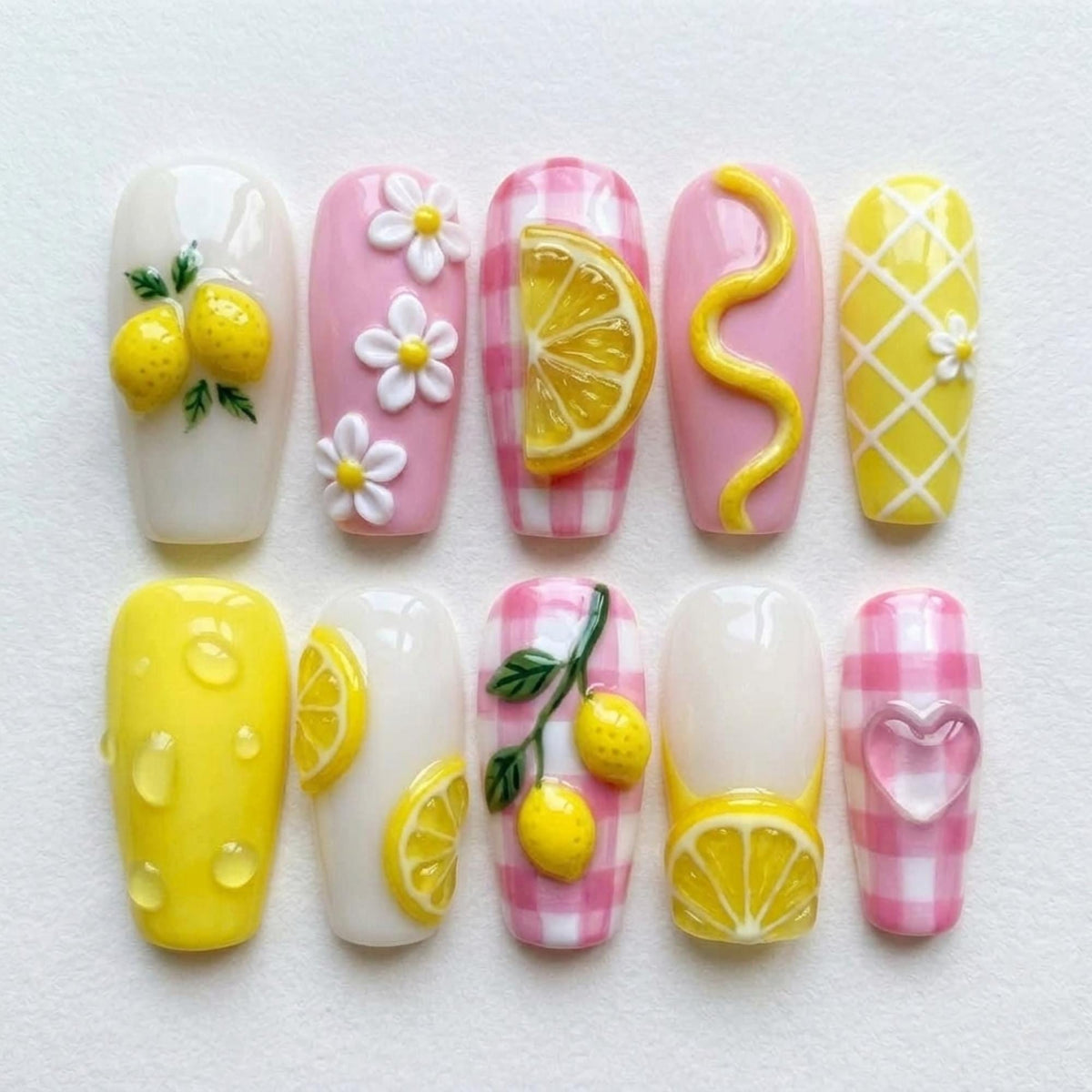 Lemon, Daisy & Pink Gingham Nail Set