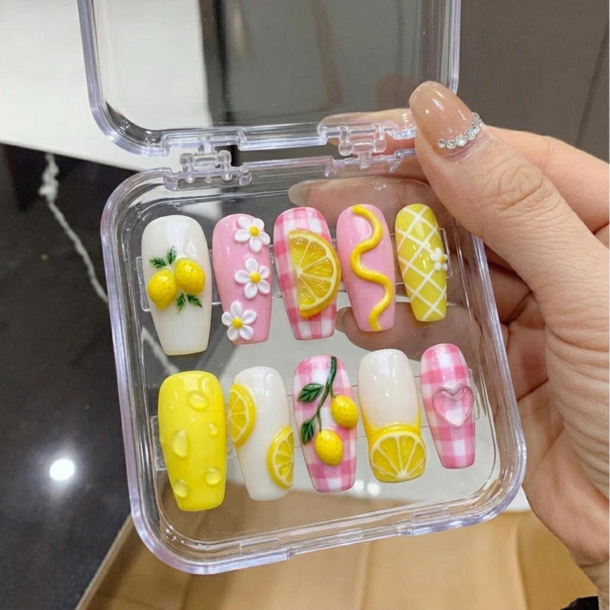 Lemon, Daisy & Pink Gingham Nail Set