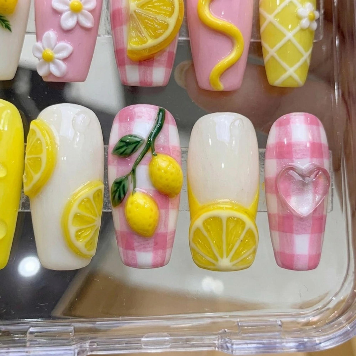 Lemon, Daisy & Pink Gingham Nail Set