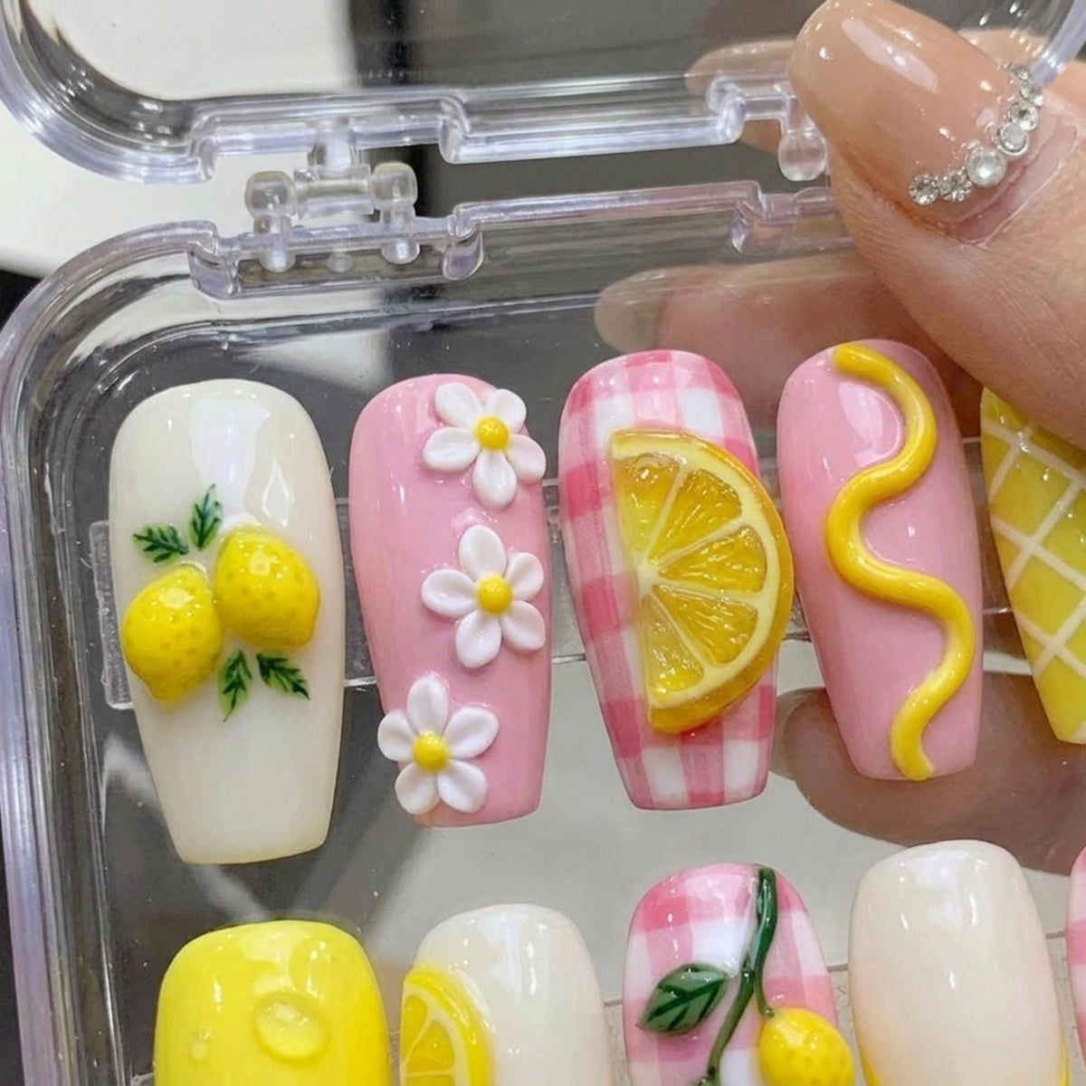 Lemon, Daisy & Pink Gingham Nail Set