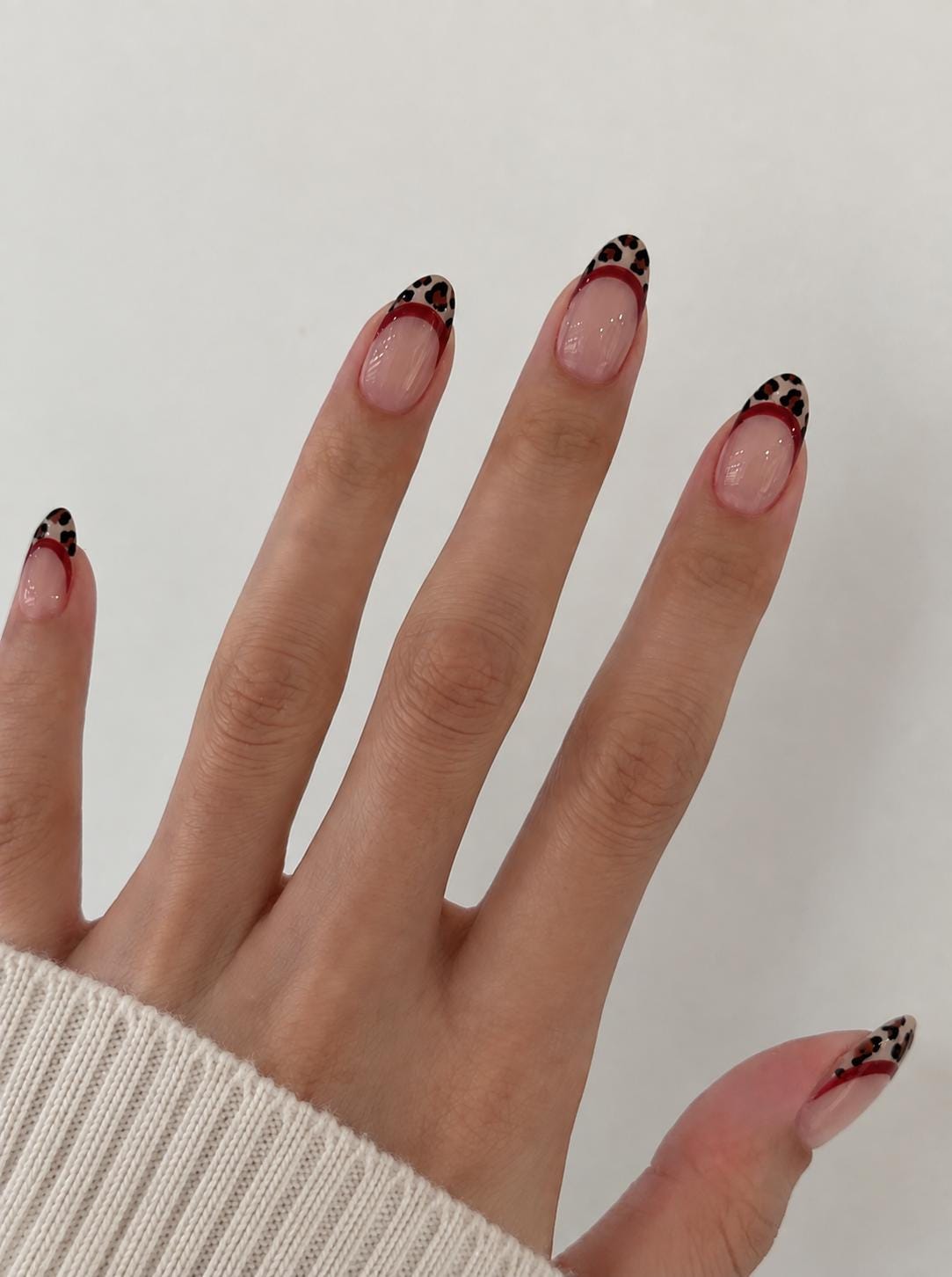 Leopard Print French Tip Nails With Burgundy Borders