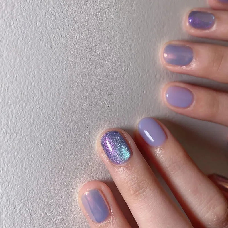 Lilac and Purple Press On Nails with Iridescent Shimmer Accent