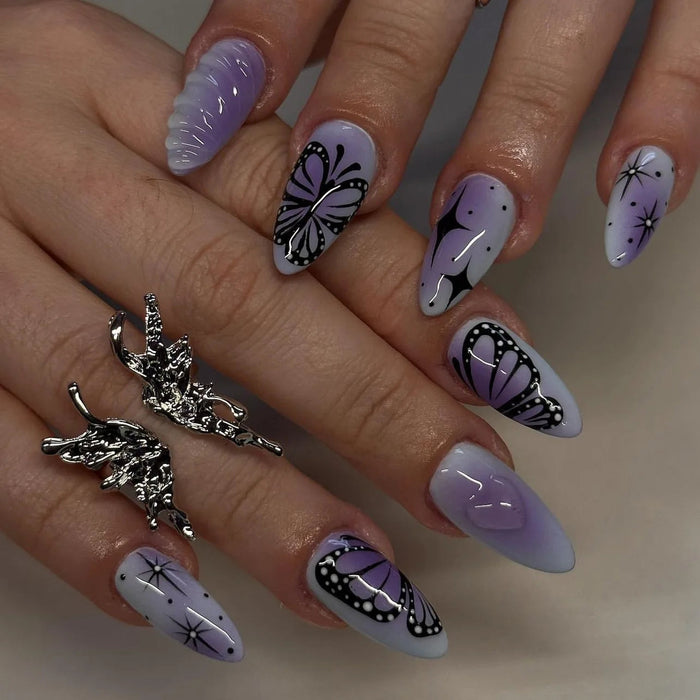 Lilac Butterfly and Starburst Press On Nails