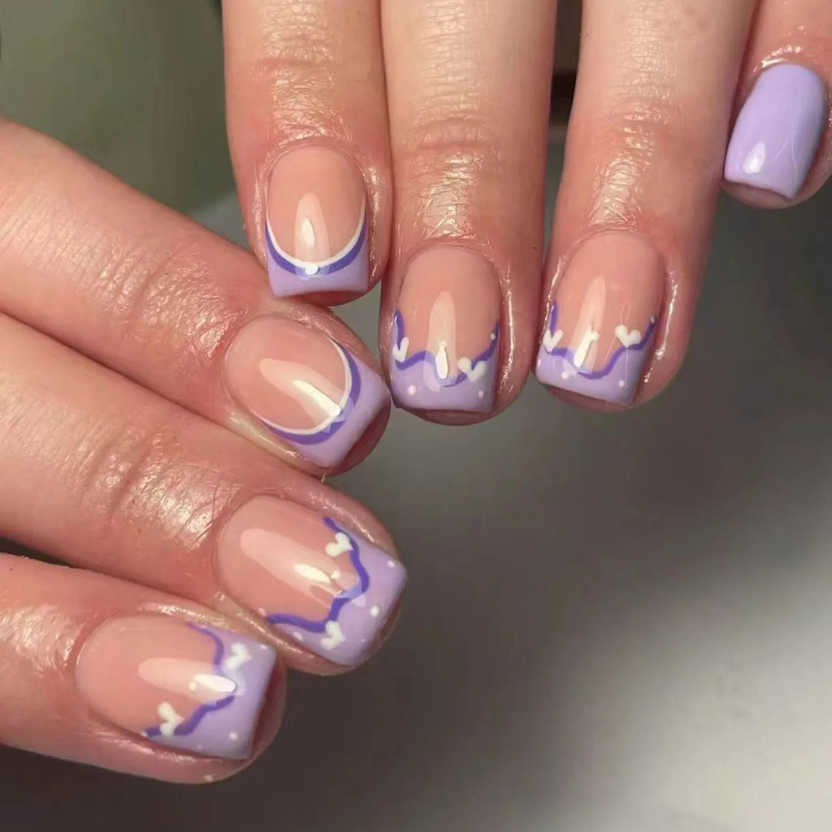 Lilac Wavy French Tip Press-On Nails With Sheer Nude Base