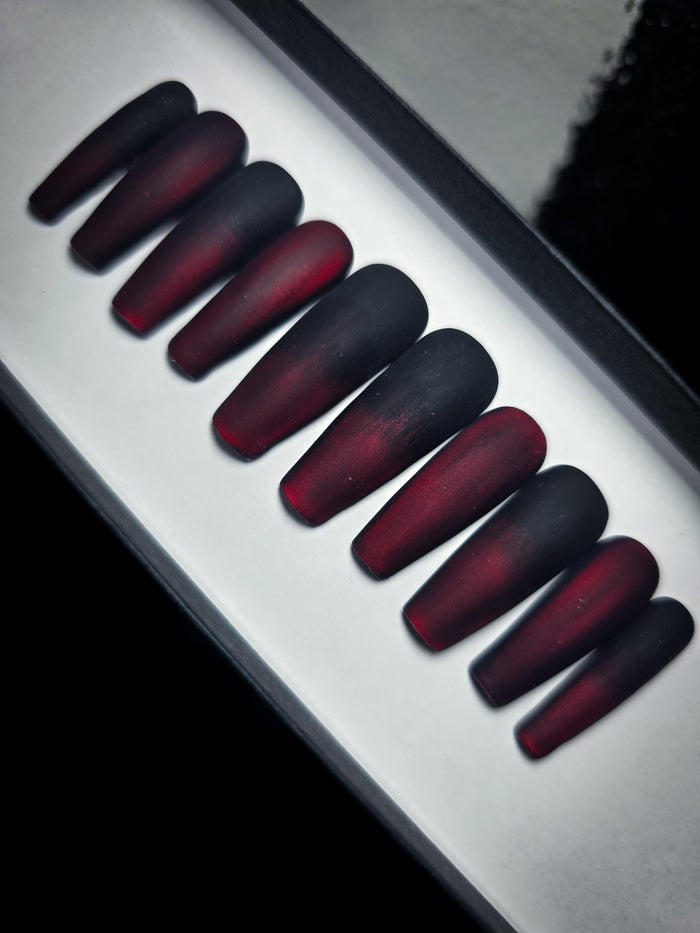 Matte Black and Vampire Red Ombre Press On Nail Set