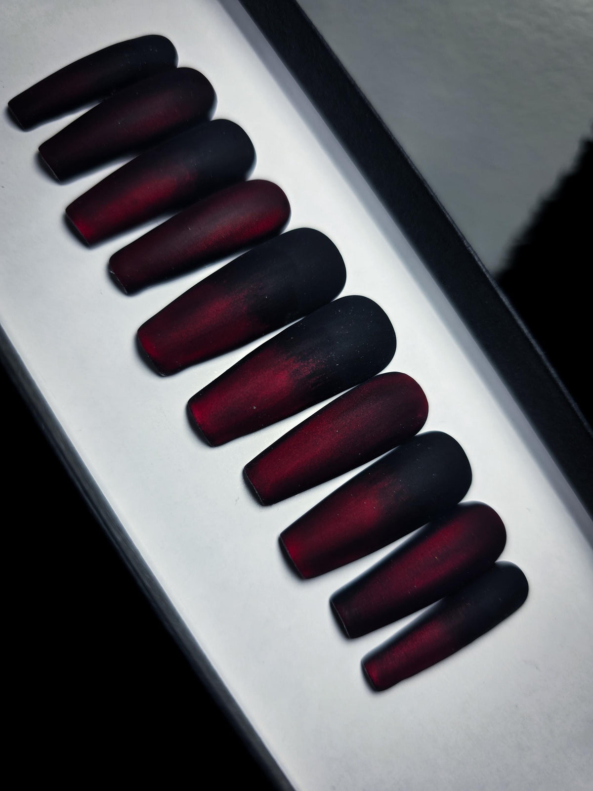 Matte Black and Vampire Red Ombre Nail Set