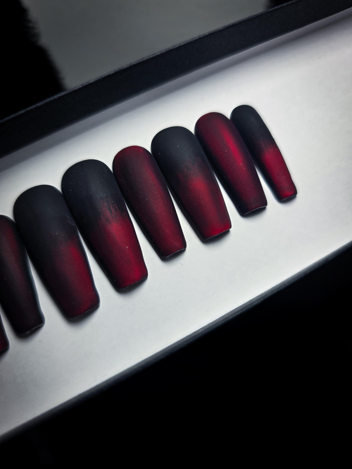 Matte Black and Vampire Red Ombre Nail Set