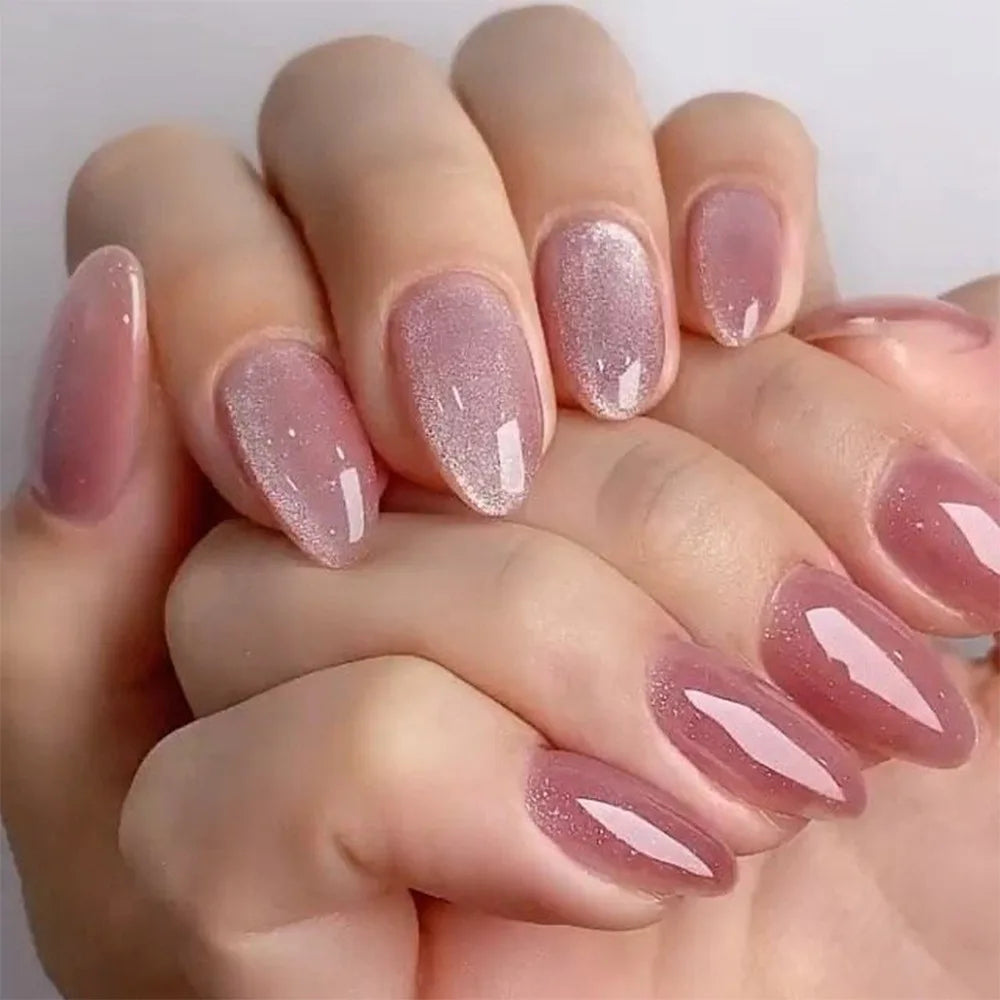 Mauve Pink Glazed Shimmer Press On Nails