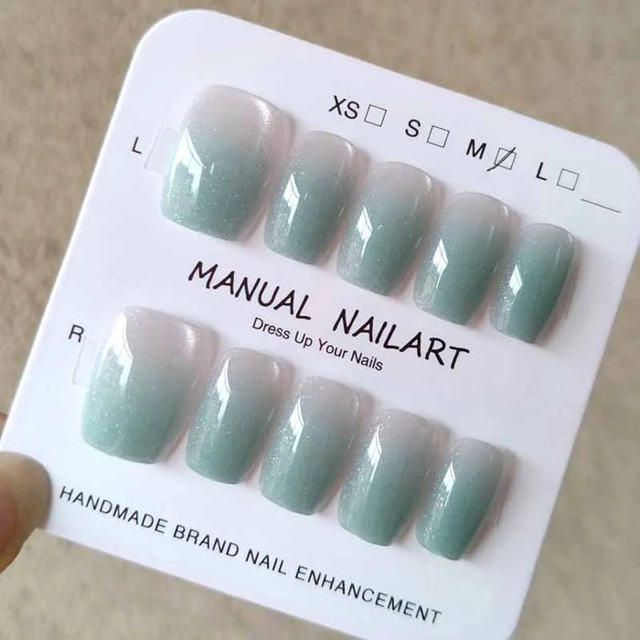 Mint Green Gradient Cat Eye Press On Nails