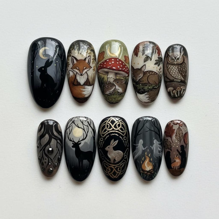 Moonlit Woodland Animal and Mushroom Press On Nail Set