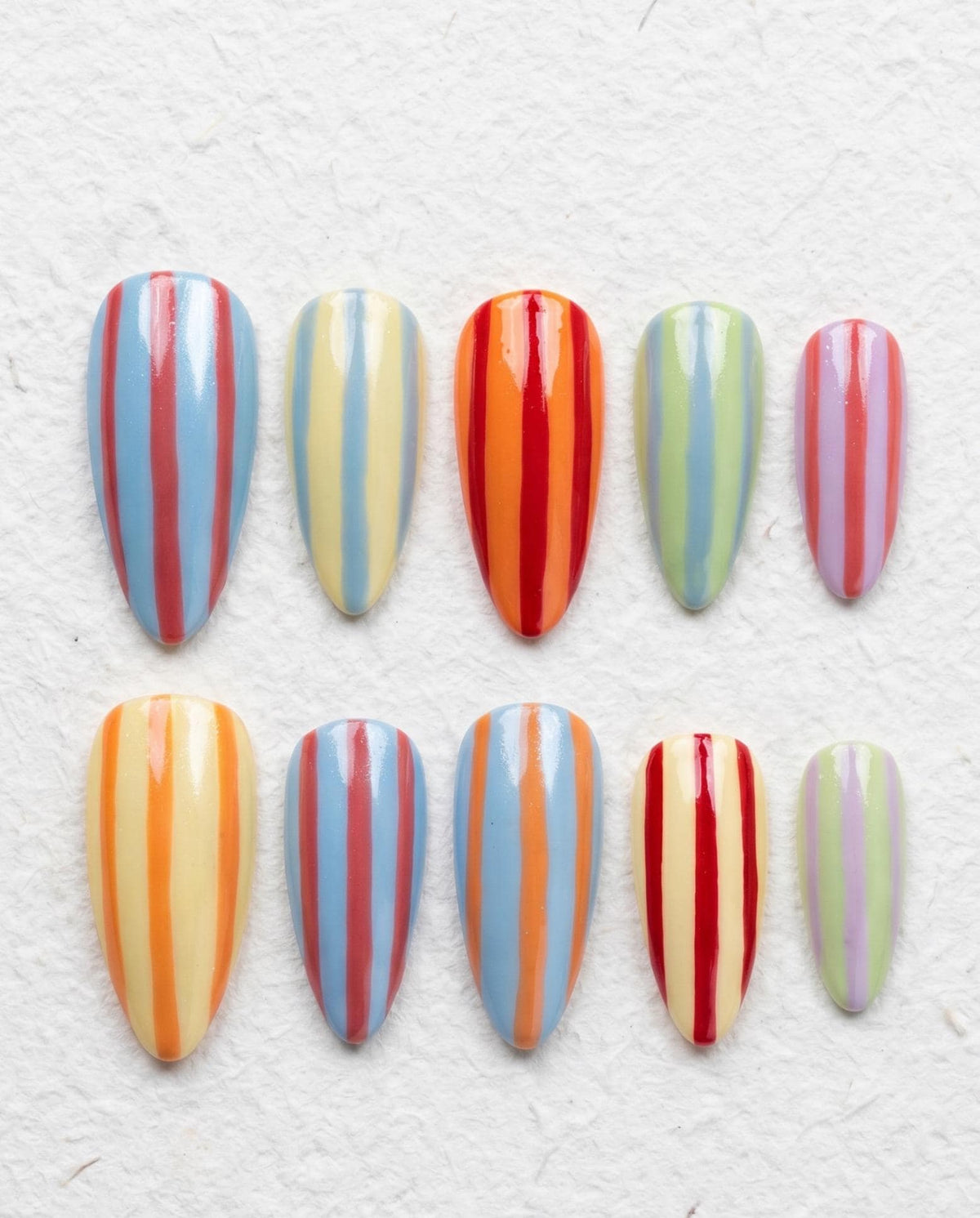 Multicolor Pastel Candy Stripe Nail Set
