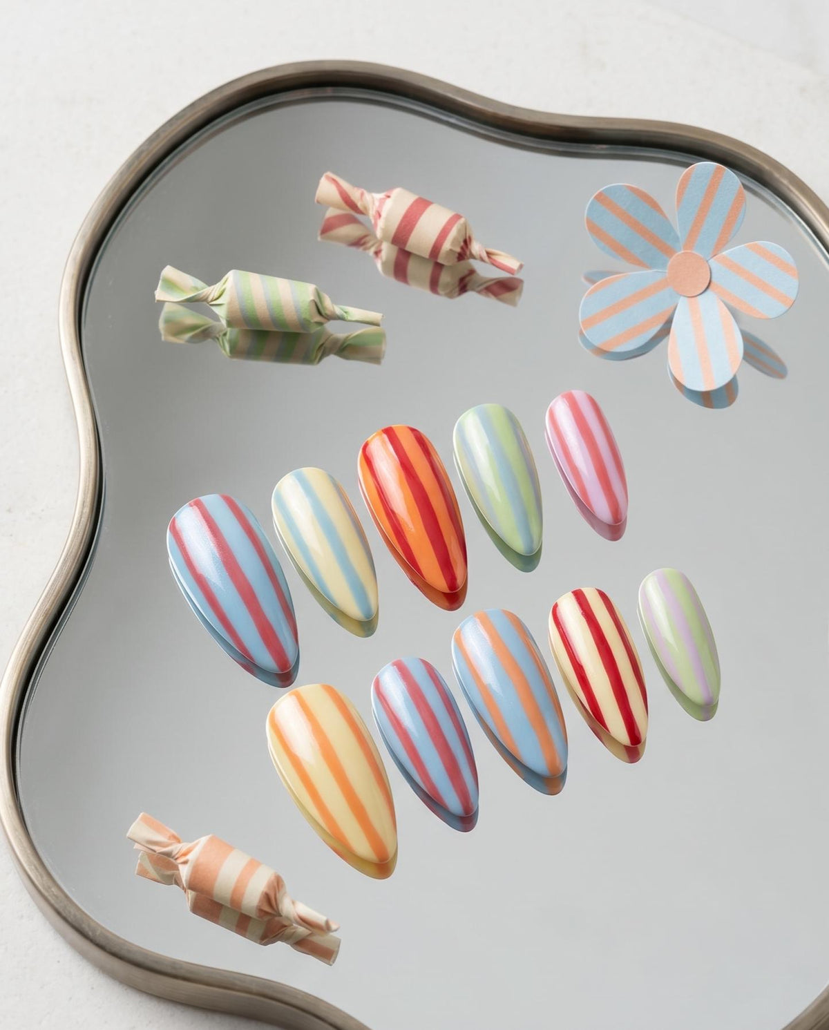 Multicolor Pastel Candy Stripe Nail Set