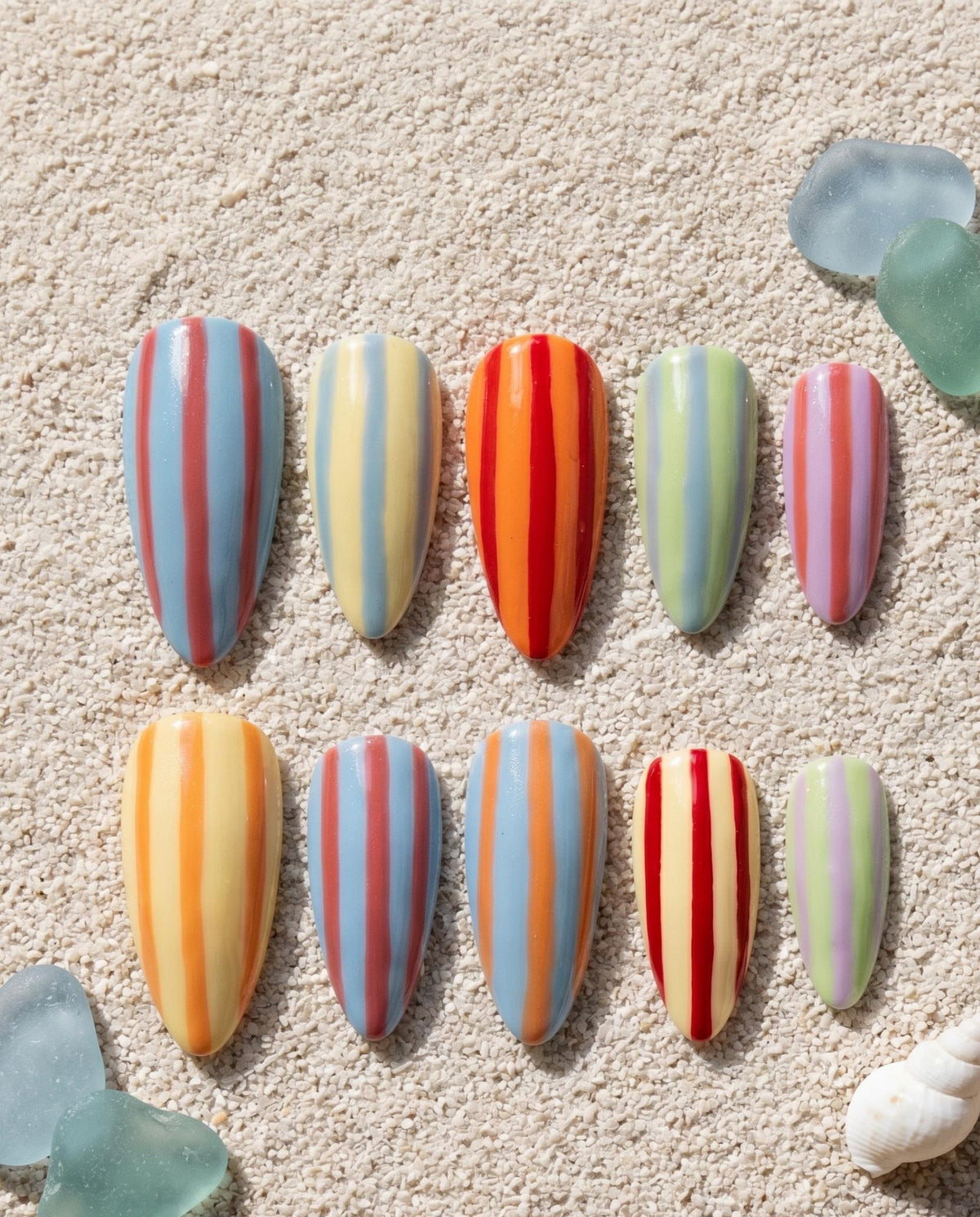 Multicolor Pastel Candy Stripe Nail Set