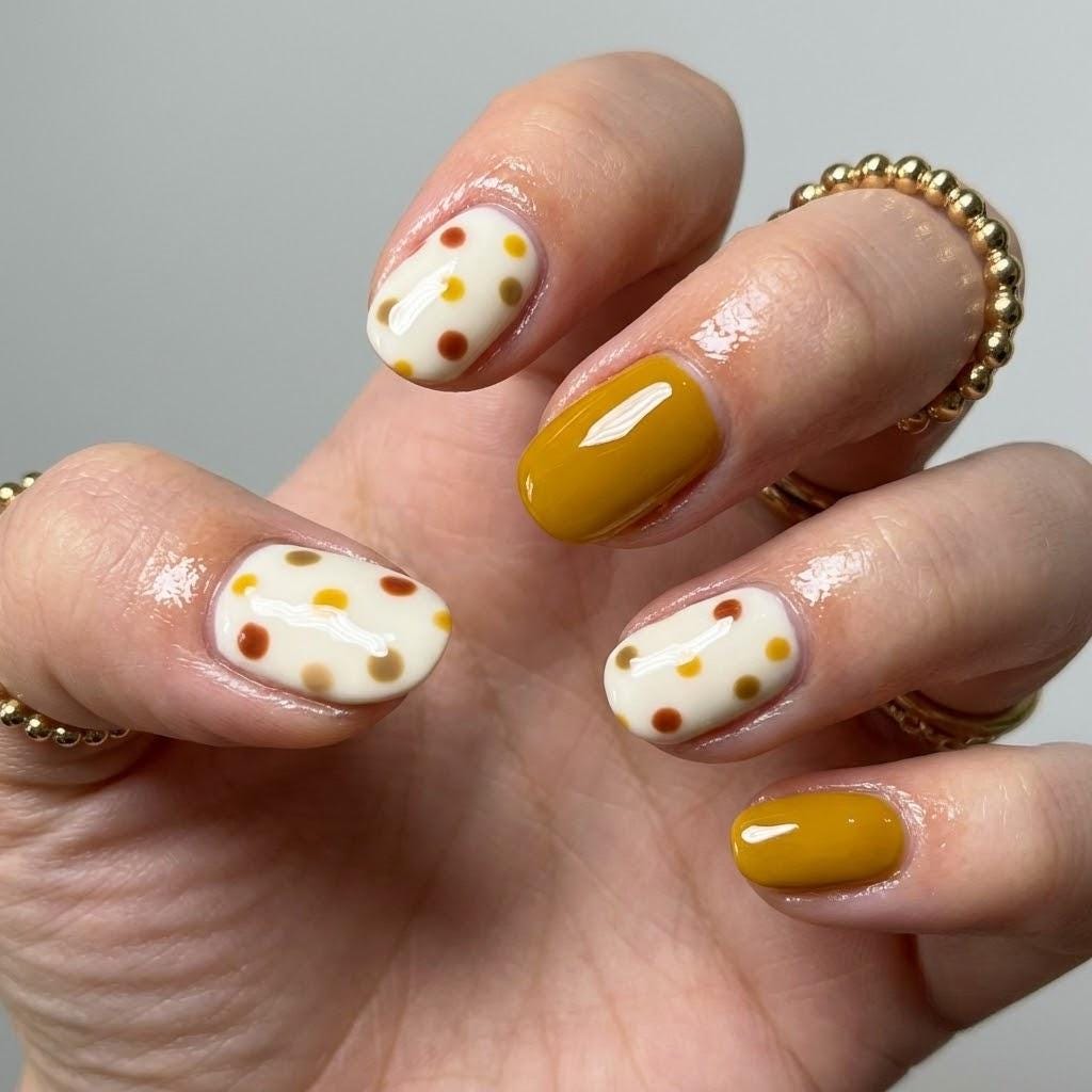 Mustard Yellow and Cream Fall Polka Dot Press-On Nails