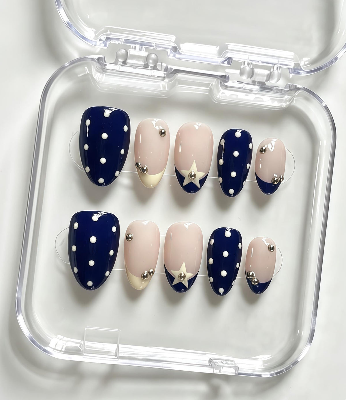 Navy Polka Dot and Star French Tip Nail Set