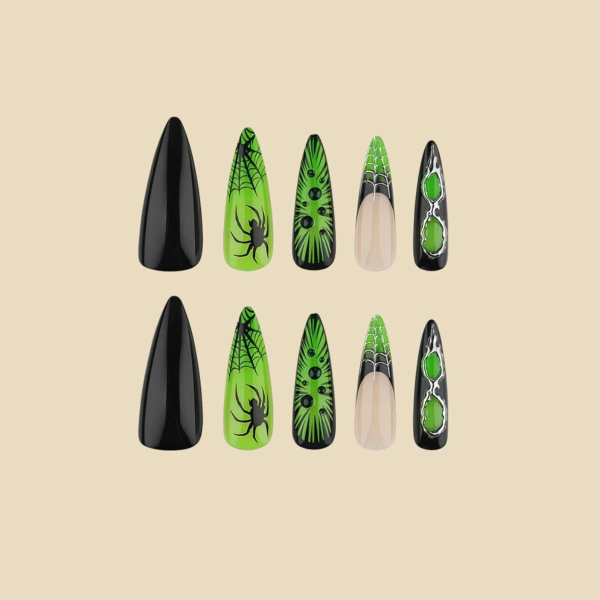 Neon Green and Black Halloween Spiderweb Press On Nails