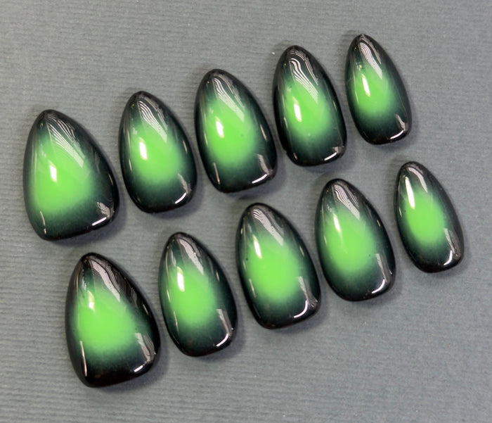 Neon Green Halo Press On Nails With Glossy Black Base