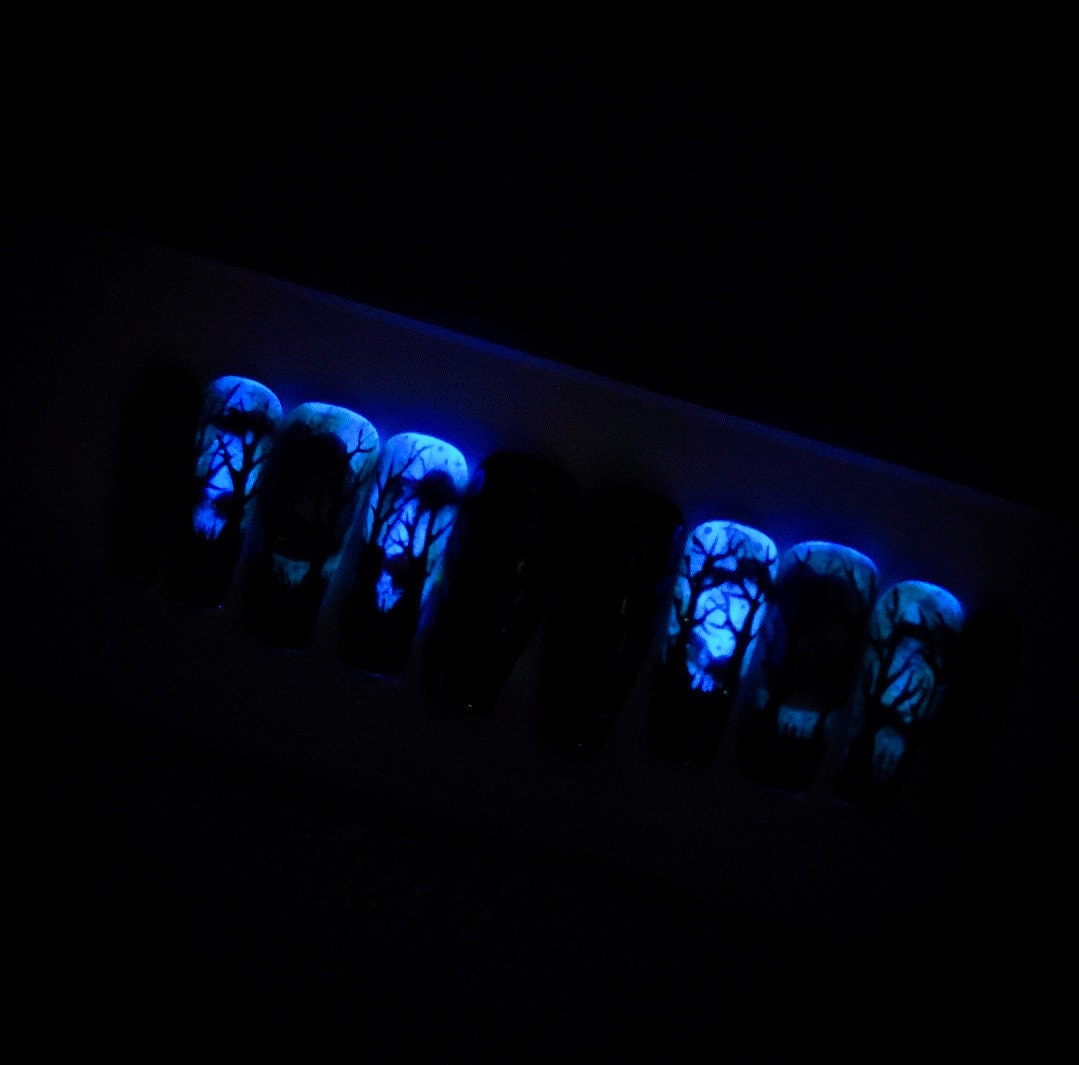 Nightfall Glow-in-the-Dark Blue Tree Press-On Nail Set