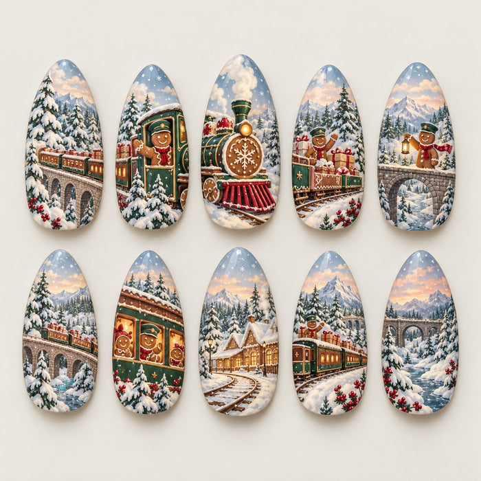 North Pole Cookie Express Gingerbread Train Winter Nail Set