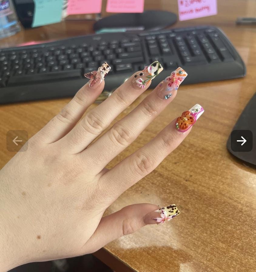 Nude Pink Tropical Flower and Butterfly Press On Nails with 3D Details