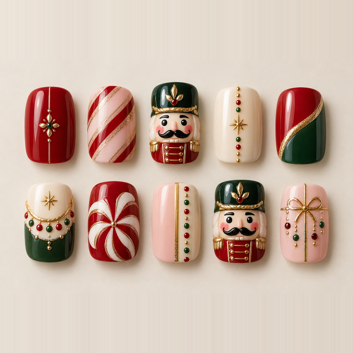 Nutcracker and Peppermint Holiday Press On Nails
