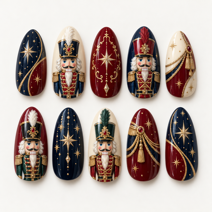 Nutcracker Parade Navy and Cranberry Holiday Press On Nail Set